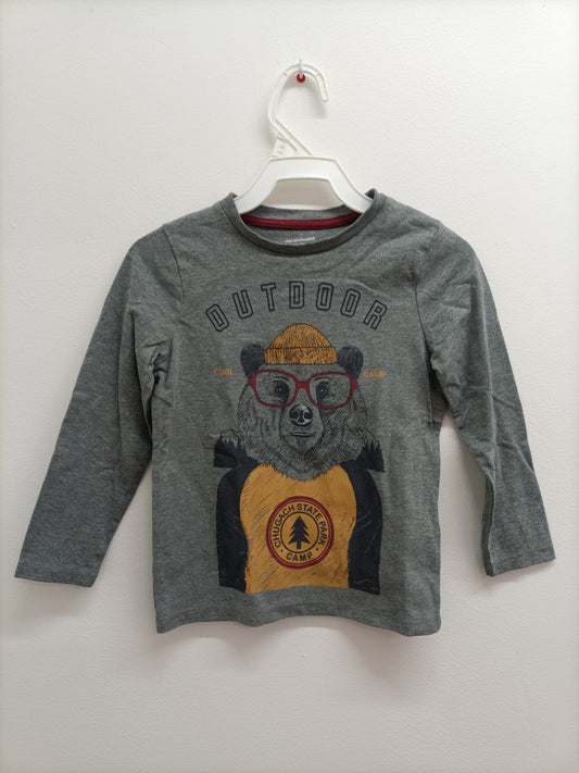 T-shirt manches longues Vertbaudet gris avec impression Taille 5 Ans