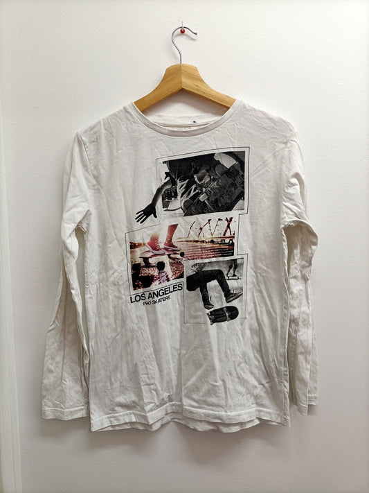 T-shirt manches longues Kiabi blanc avec impression Taille 14 Ans