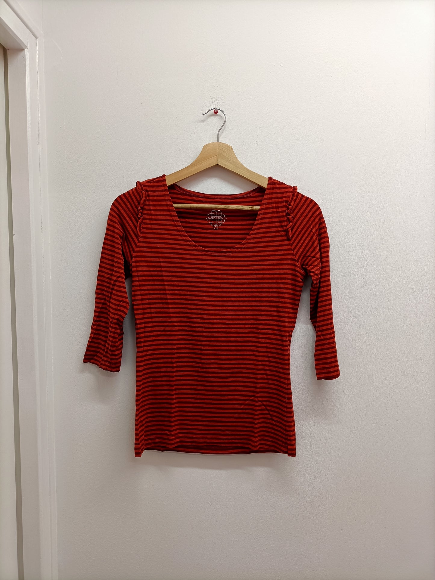T-shirt manches 3/4 Bréal rayé orange et marron Taille S