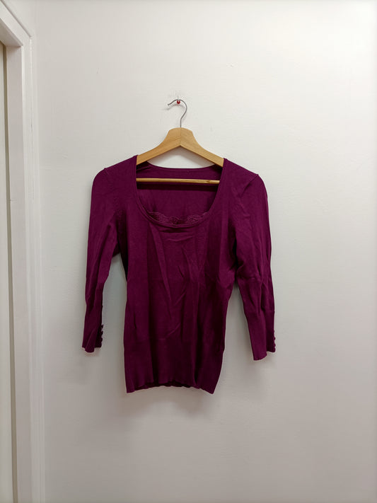 Pull fin manches 3/4 prune Taille S