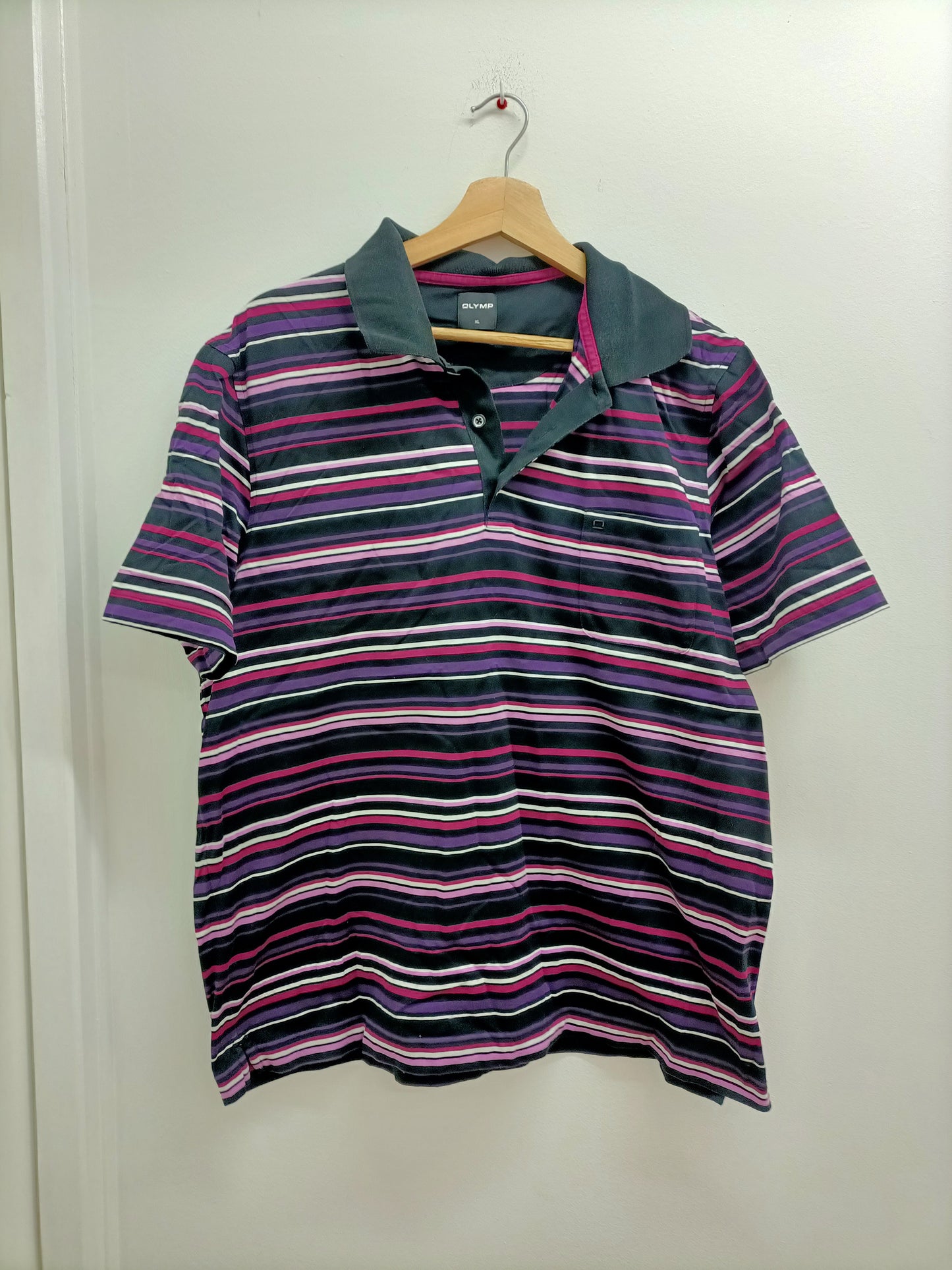 Polo Olymp rayé noir, violet, rose et blanc Taille XL