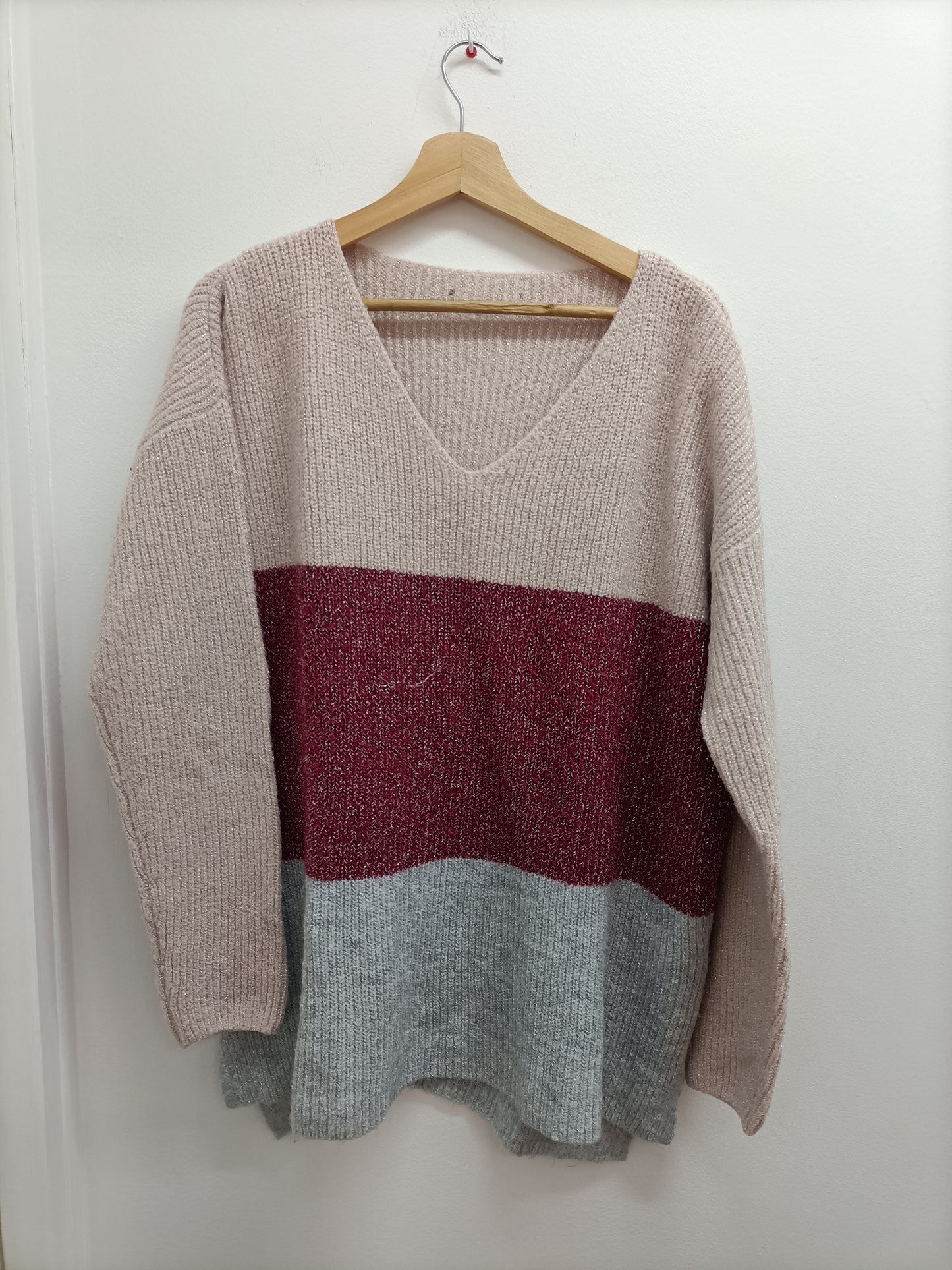 Pull en mailles rose, bordeaux et gris Taille XXL