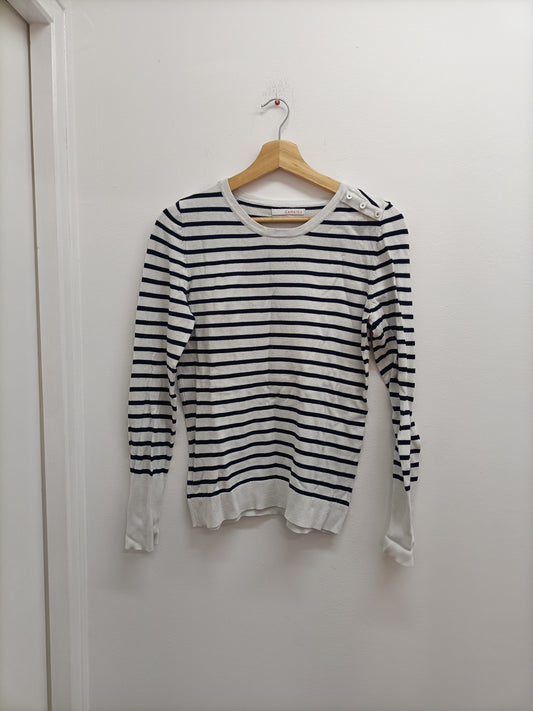 Pull fin camaïeu rayé bleu marine et blanc Taille M