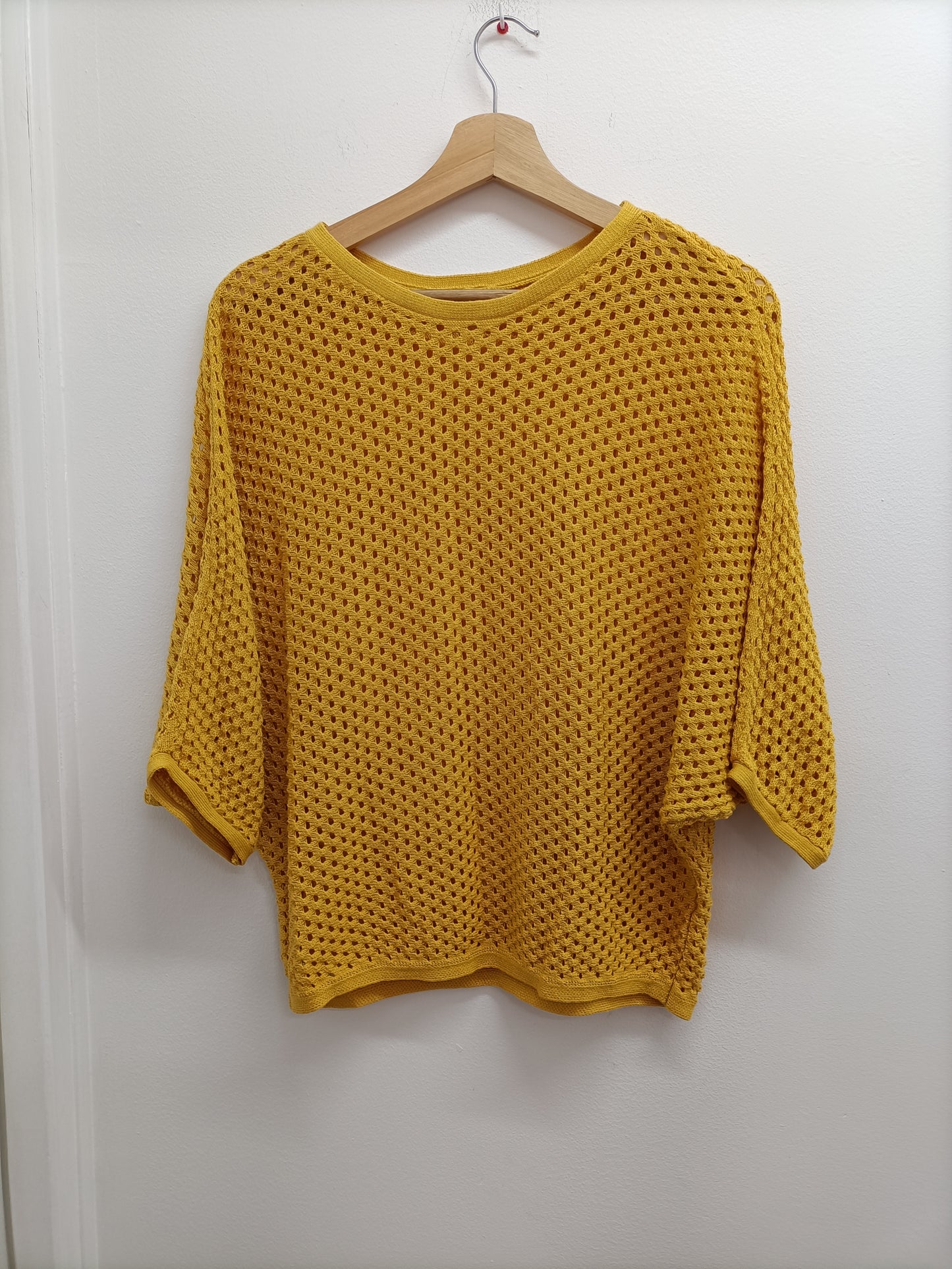 Pull manches courtes mailles ajourées Cache-Cache moutarde Taille M/L