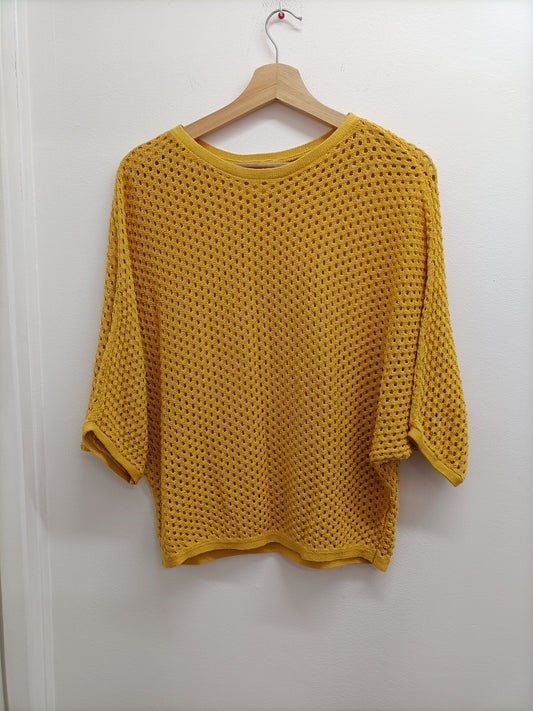 Pull manches courtes mailles ajourées Cache-Cache moutarde Taille M/L