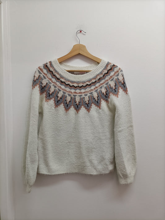 Pull maille poilue Camaïeu blanc à motifs Taille M