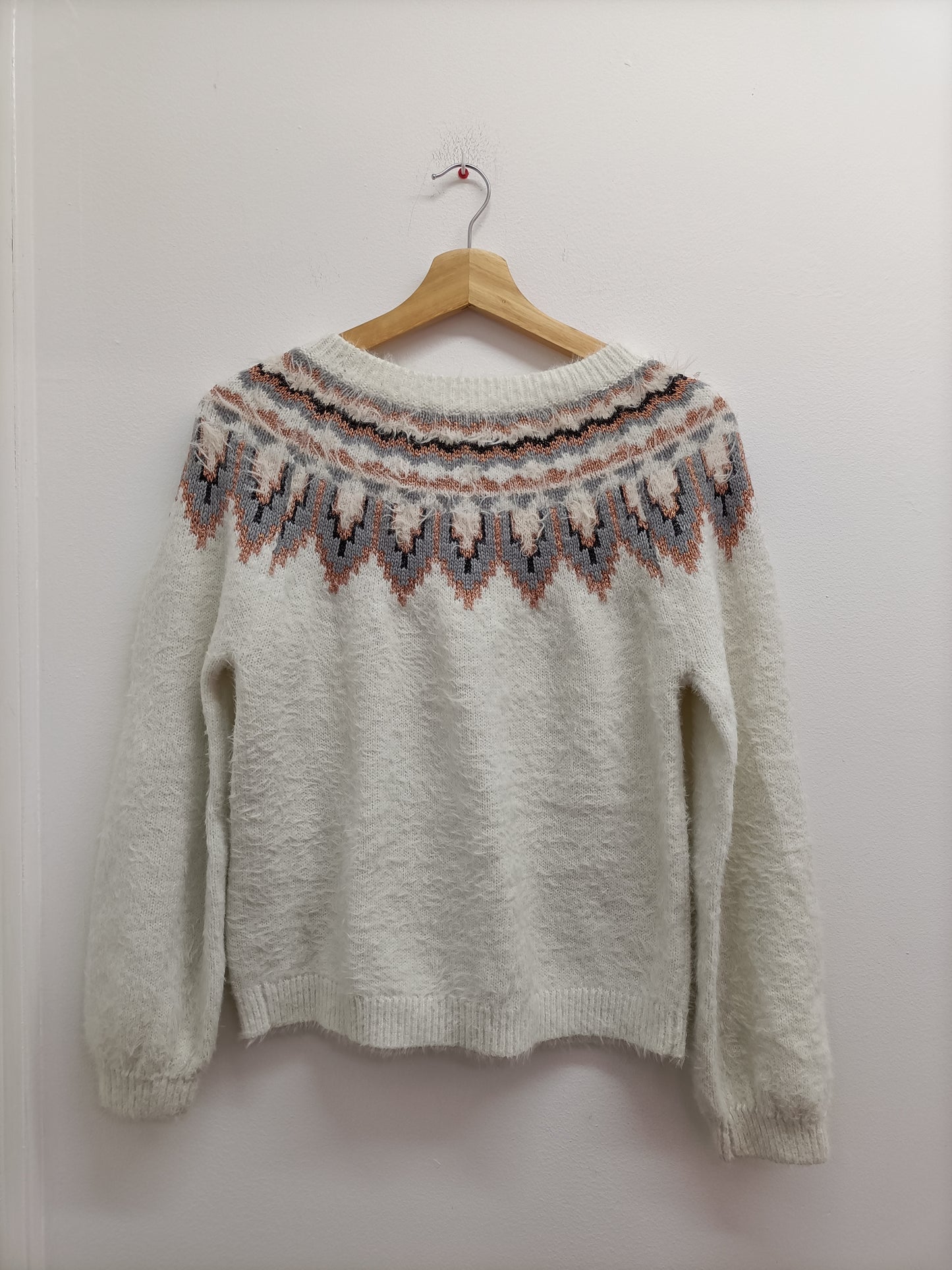 Pull maille poilue Camaïeu blanc à motifs Taille M