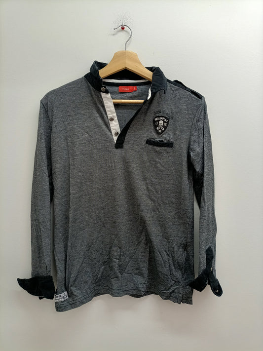 Polo manches longues Tissaia rayé noir et blanc Taille 14 Ans