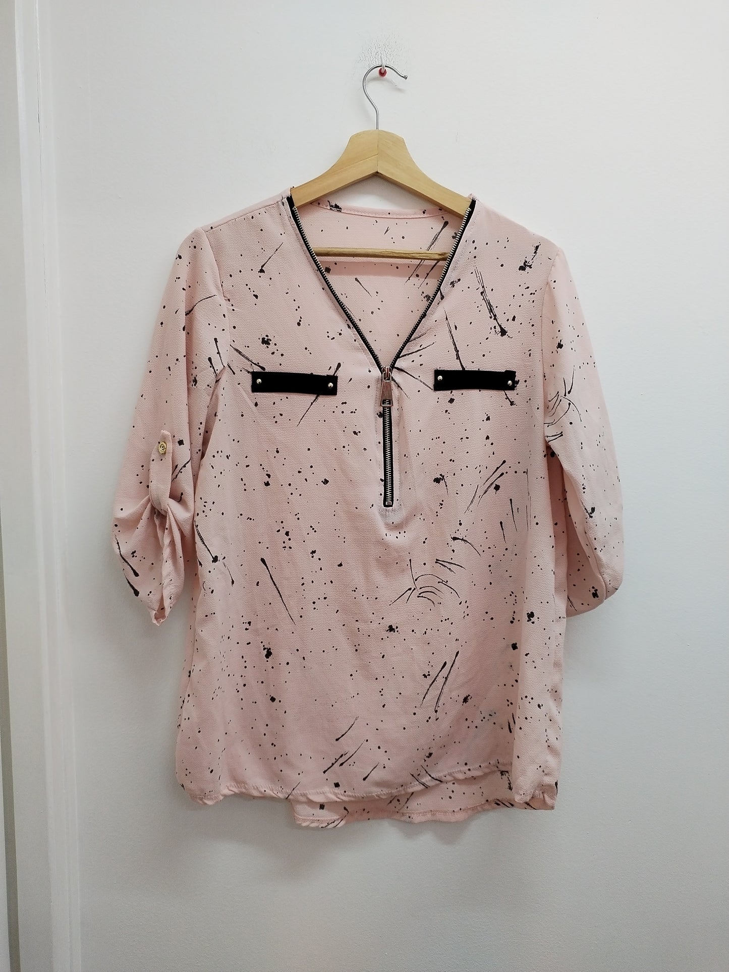 Blouse manches 3/4 rose imprimée Taille M