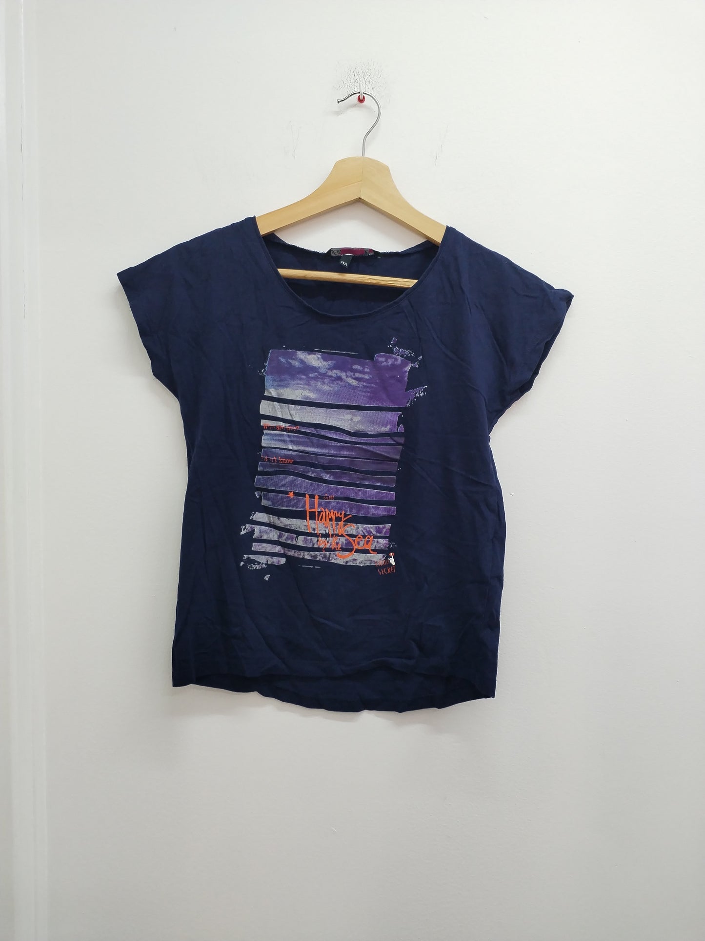 T-shirt Lilou Secret bleu marine avec impression Taille 14 Ans