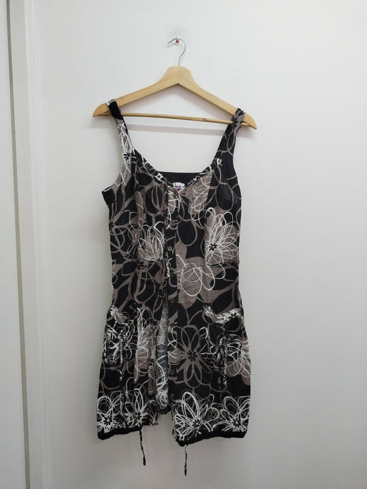 Robe à bretelles Patrice Bréal noire,beige et blanche à motifs Taille 42