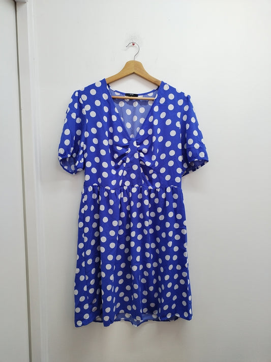 Robe manches courtes Kiabi bleue à pois blancs Taille 46