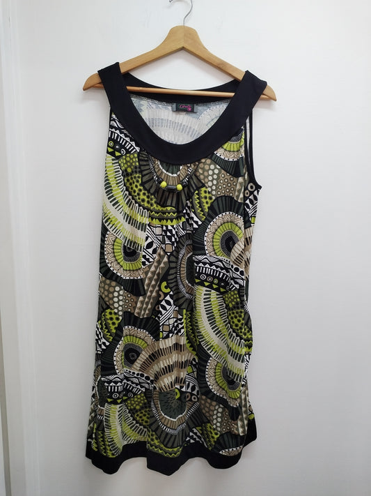 Robe sans manches Carnaby noire à motifs verts, blancs et marrons Taille XL