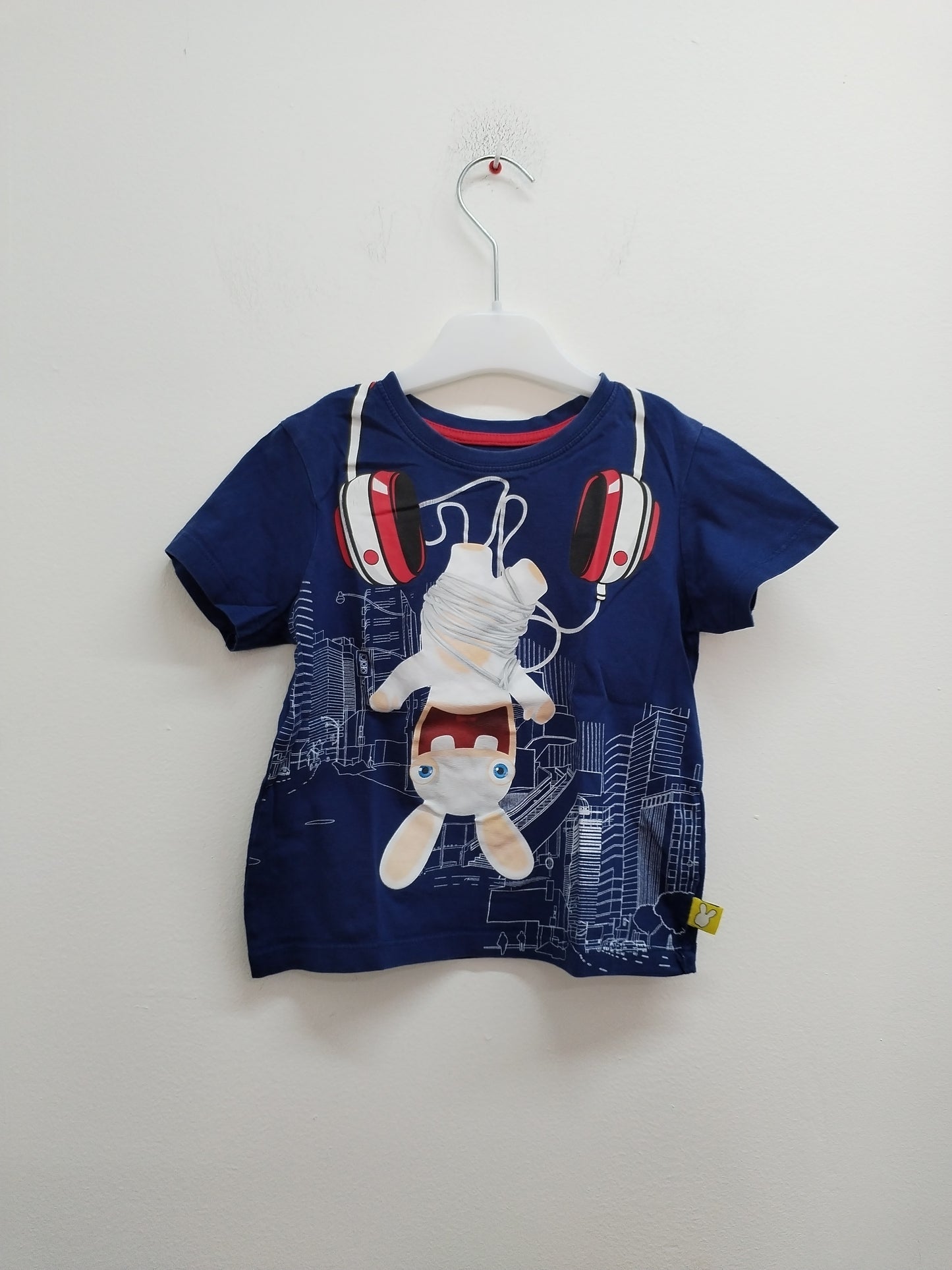 T-shirt Lapins Crétins bleu avec impression Taille 6 Ans