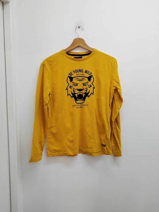 T-shirt manches longues Threadboys moutarde avec impression Taille 13 Ans