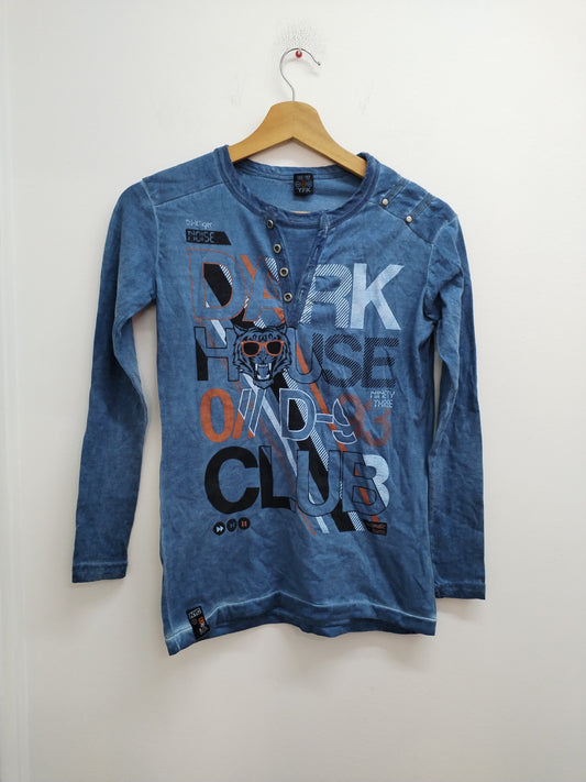 T-shirt manches longues YFK bleu délavé avec impression Taille 10/12 Ans