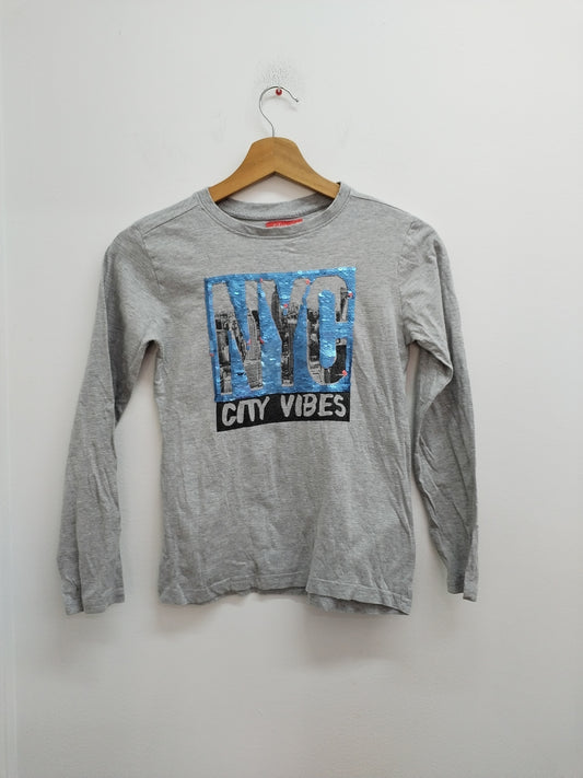 T-shirt manches longues Tissaia gris avec sequins Taille 10 Ans