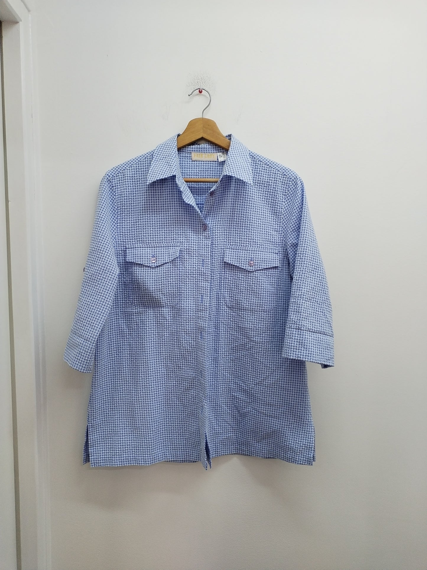 Chemise manches courtes Fair Lady à carreaux bleus et blancs Taille 42