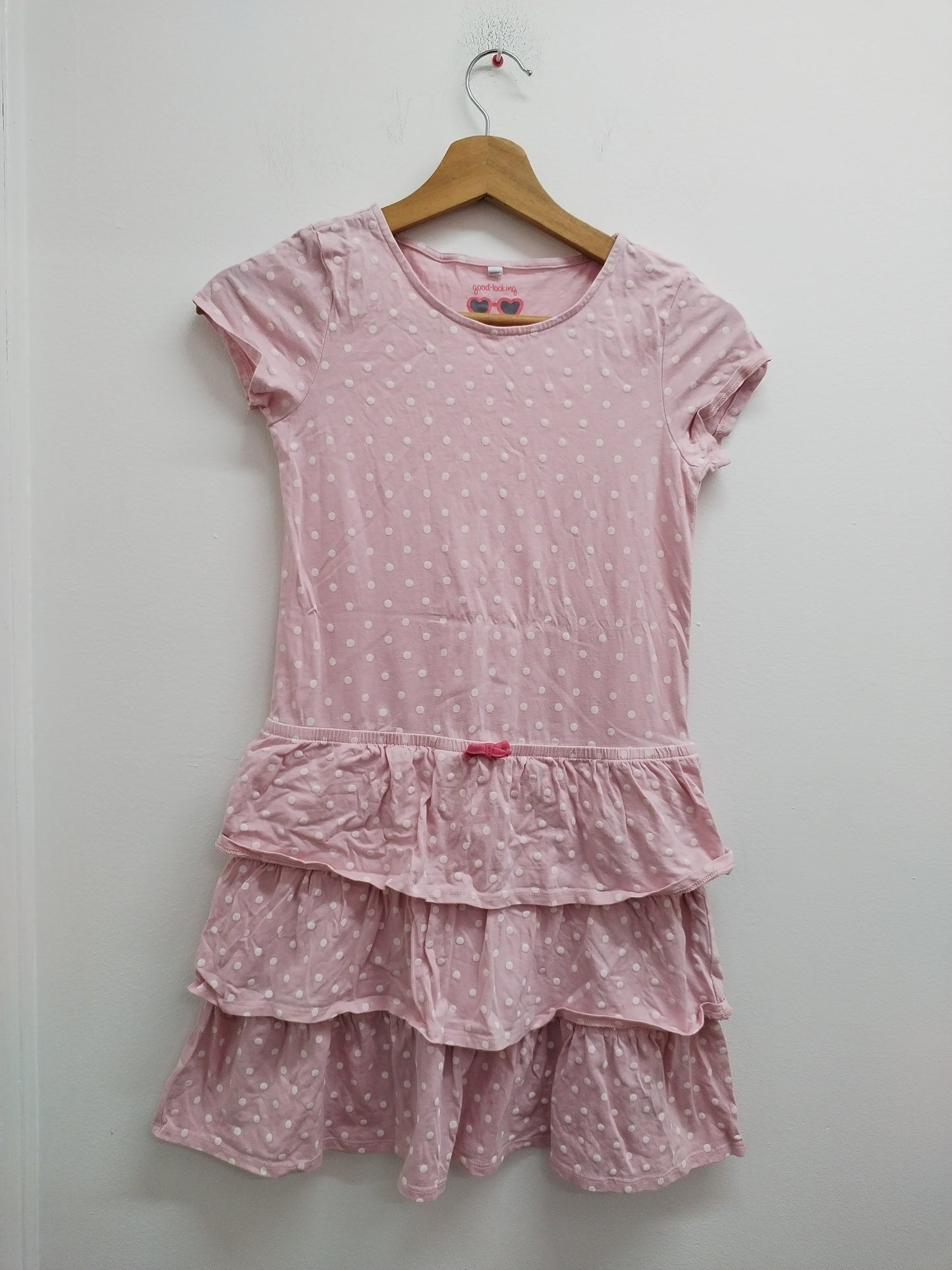 Robe manches courtes Good Looking rose à pois Taille 10 Ans