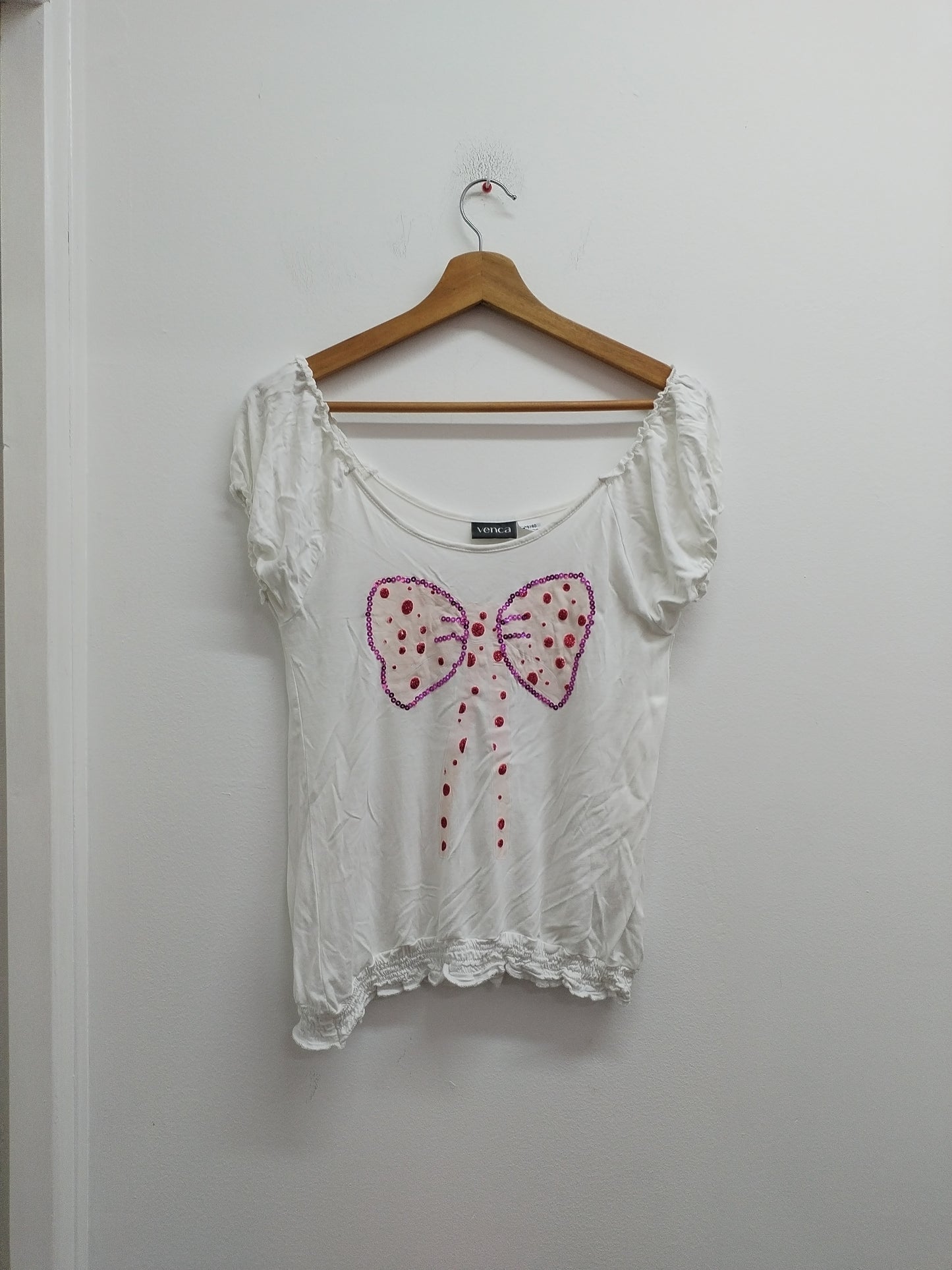 T-shirt Venca blanc avec sequins et impression Taille 38/40