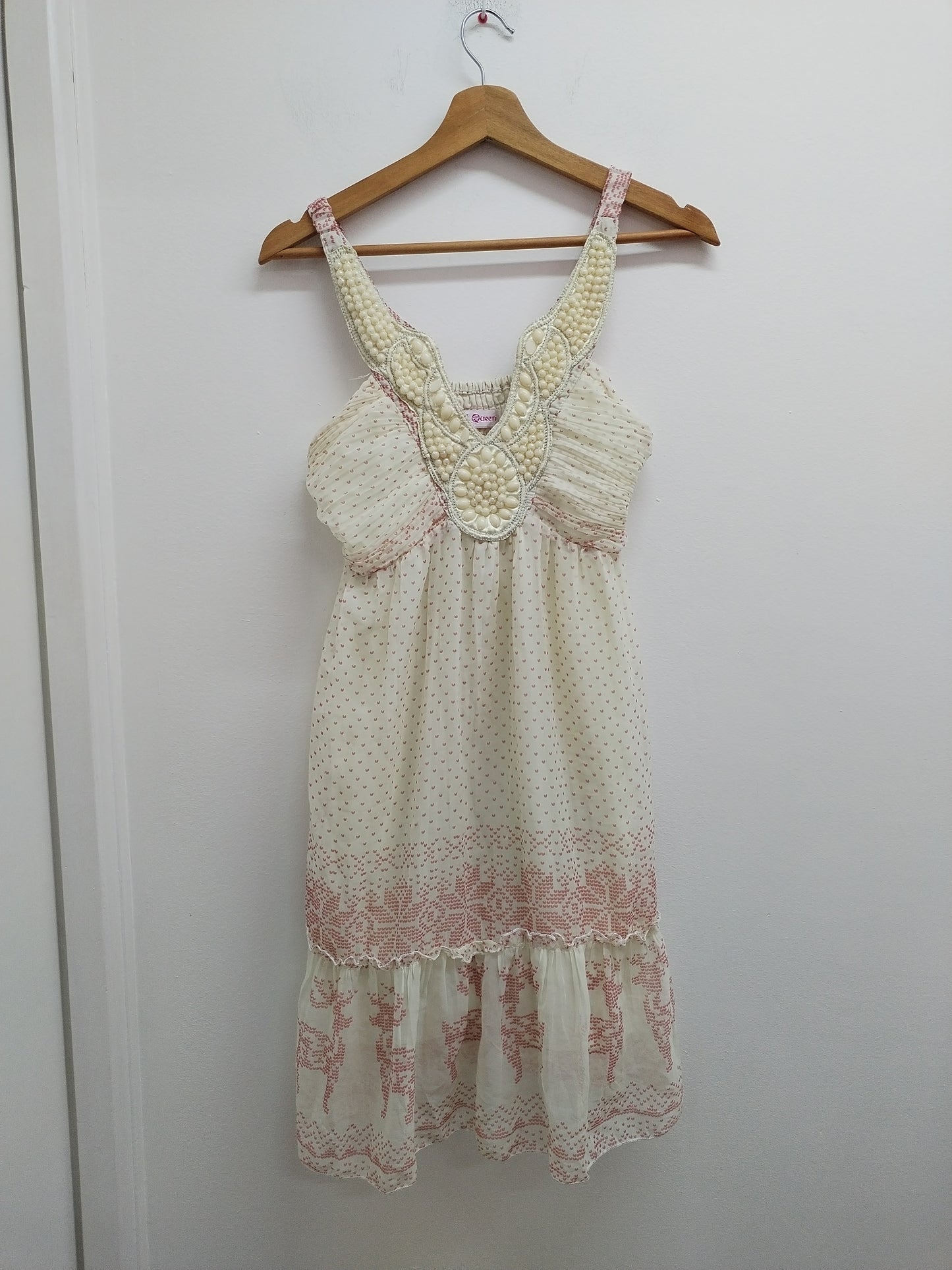 Robe à bretelles Red Queen beige à motifs Taille M