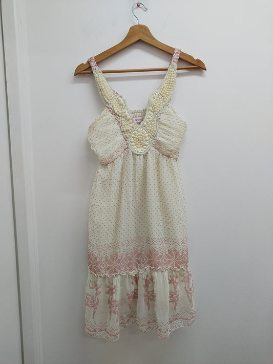 Robe à bretelles Red Queen beige à motifs Taille M