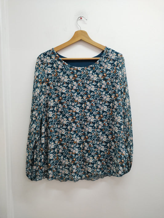 Tunique manches longues vert d'eau fleurie Taille 38