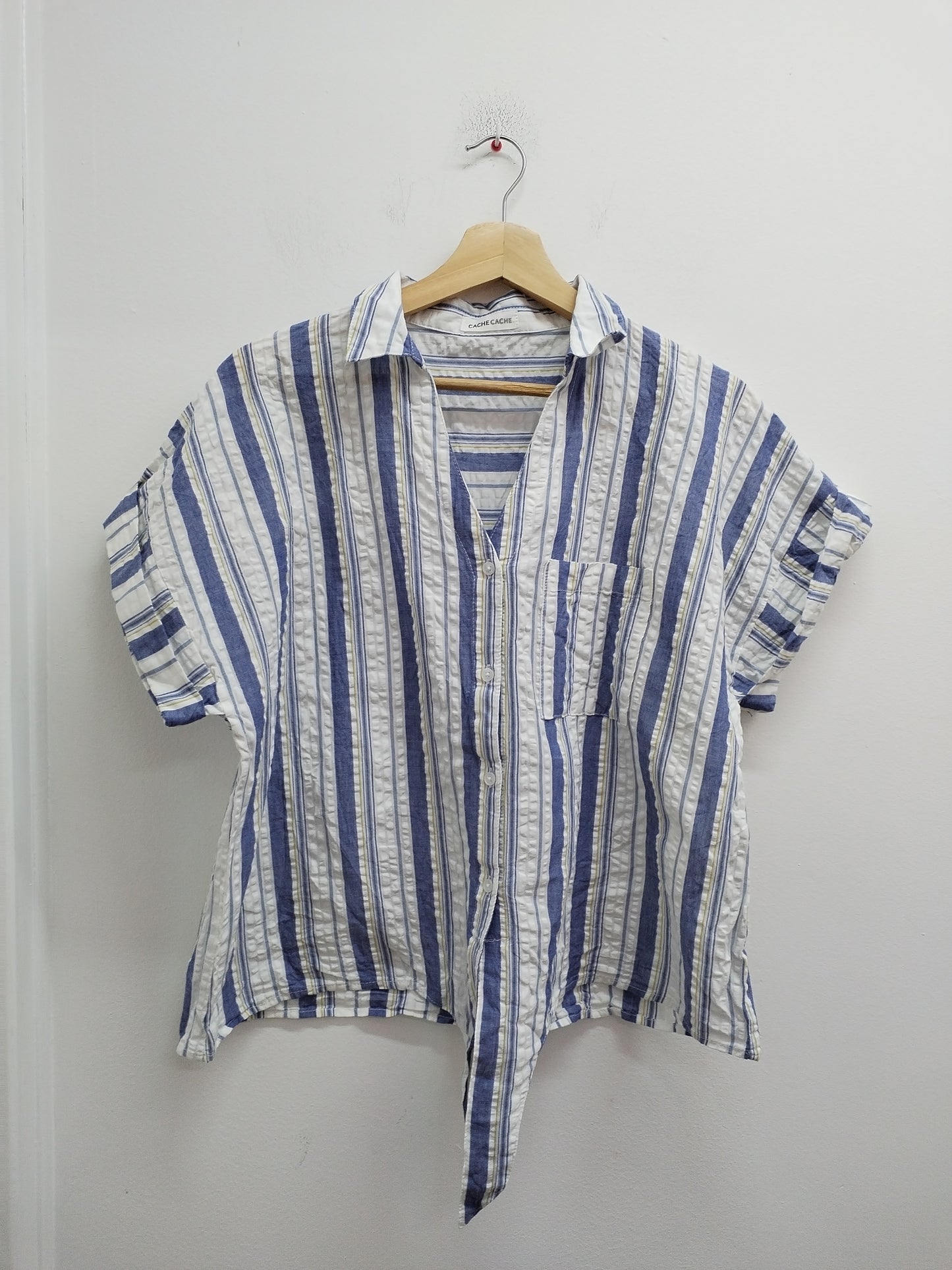 Chemise manches courtes à nouer Cache-Cache blanche rayée Taille XL