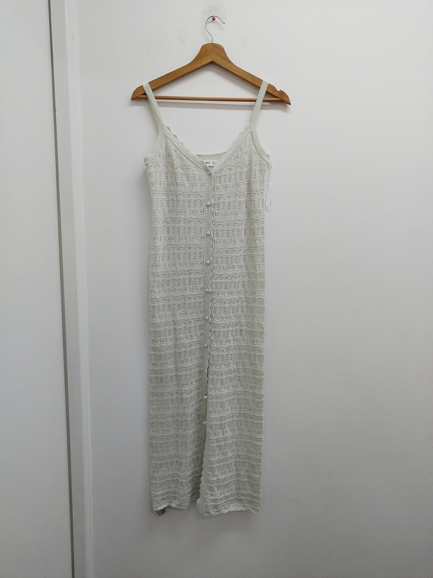 Robe longue à bretelles mailles ajourées Mango blanc cassé Taille XXS