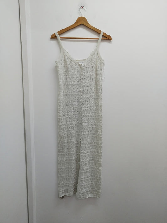 Robe longue à bretelles mailles ajourées Mango blanc cassé Taille XXS