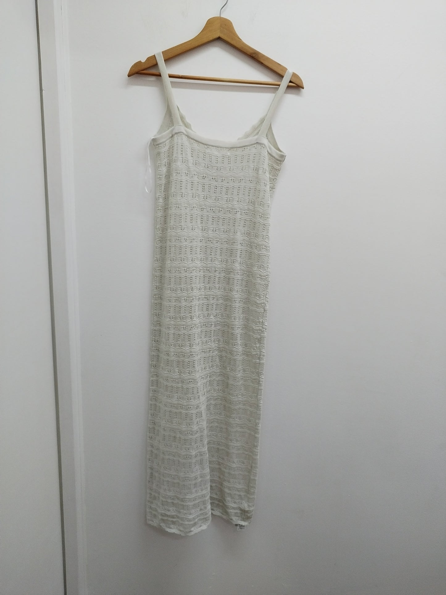 Robe longue à bretelles mailles ajourées Mango blanc cassé Taille XXS