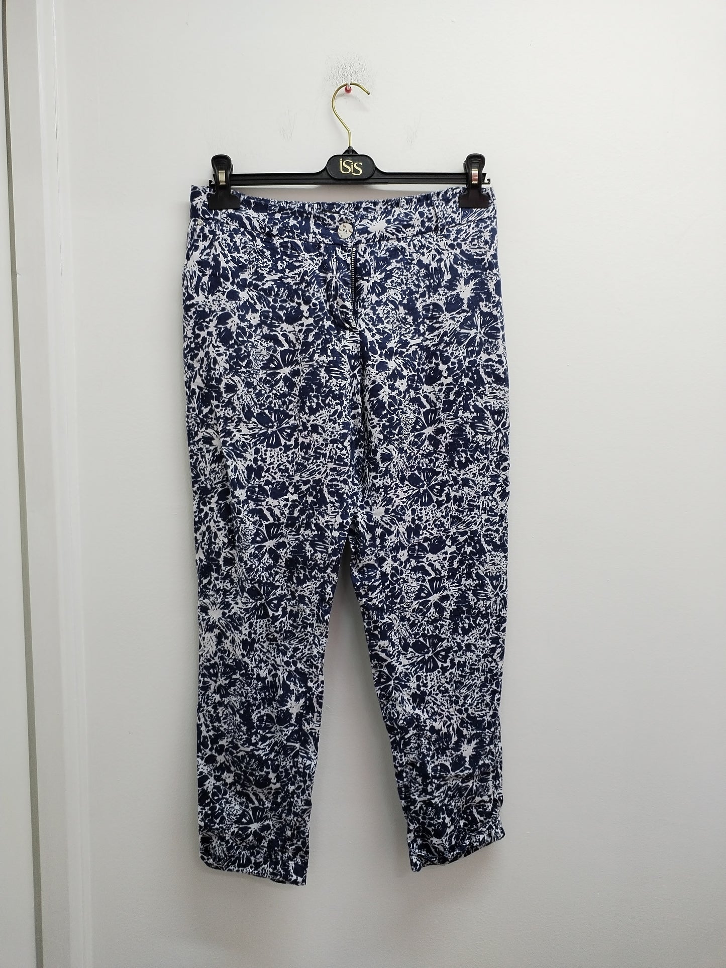 Pantalon léger Camaïeu bleu et blanc à motifs Taille 40