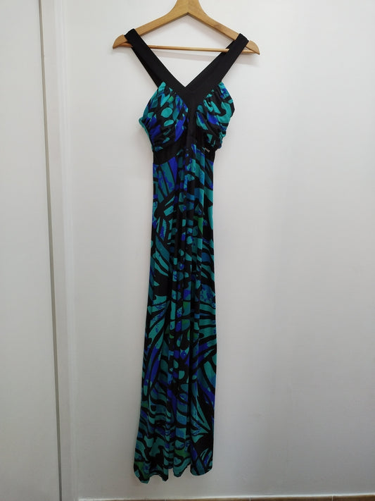Robe longue à bretelles No Excuse noire et bleue à motifs Taille S