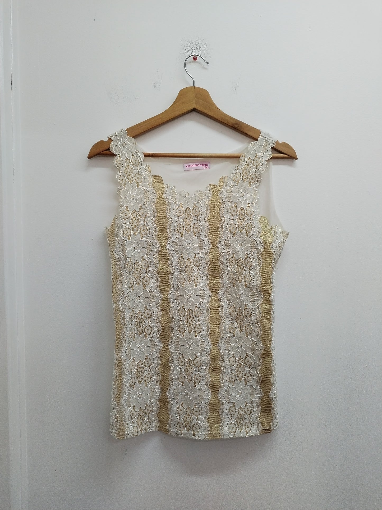 Débardeur Valentino Aimini blanc et doré avec dentelle Taille L/XL