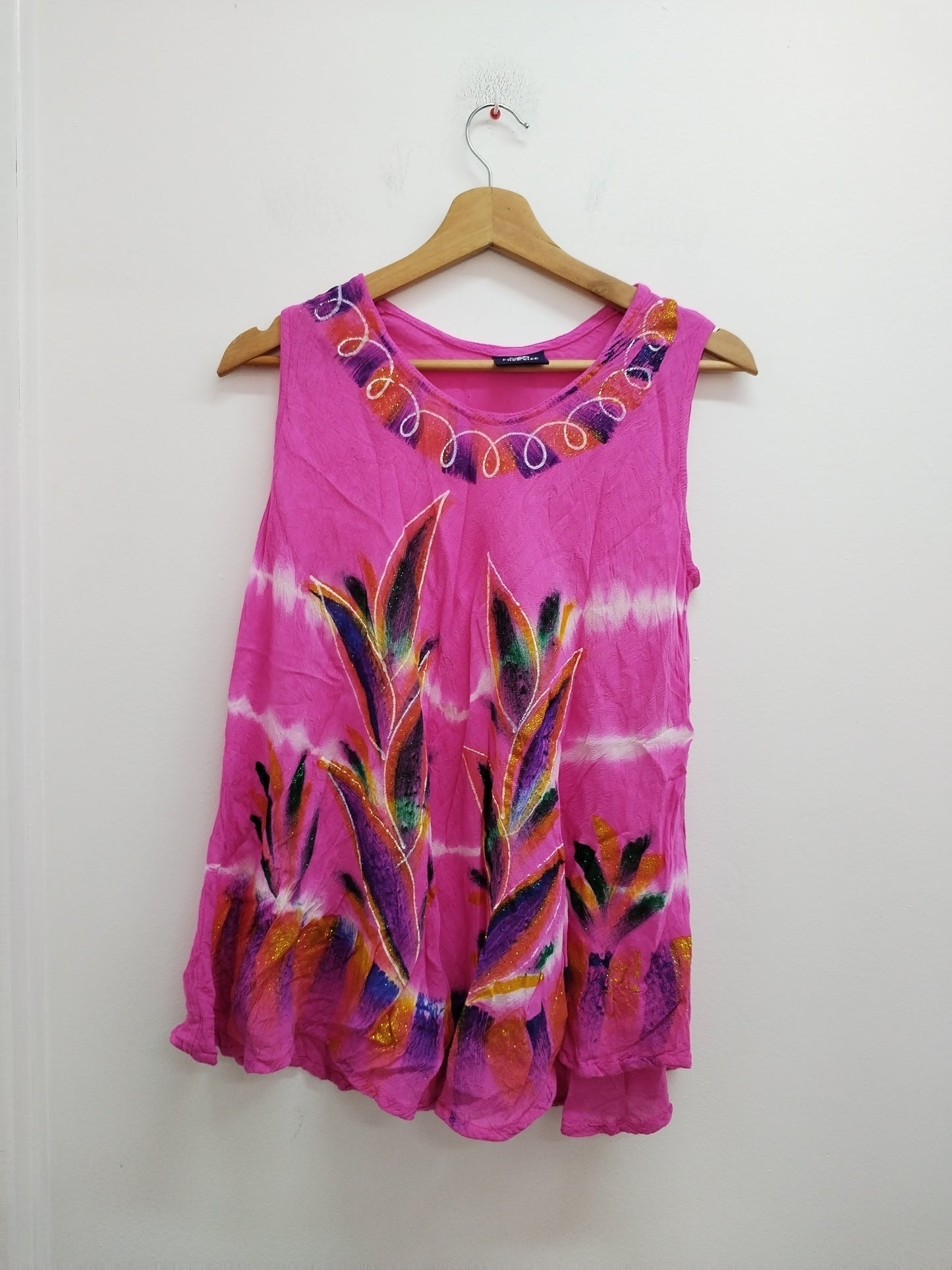 Débardeur fantaisie rose avec paillettes Taille XL/XXL