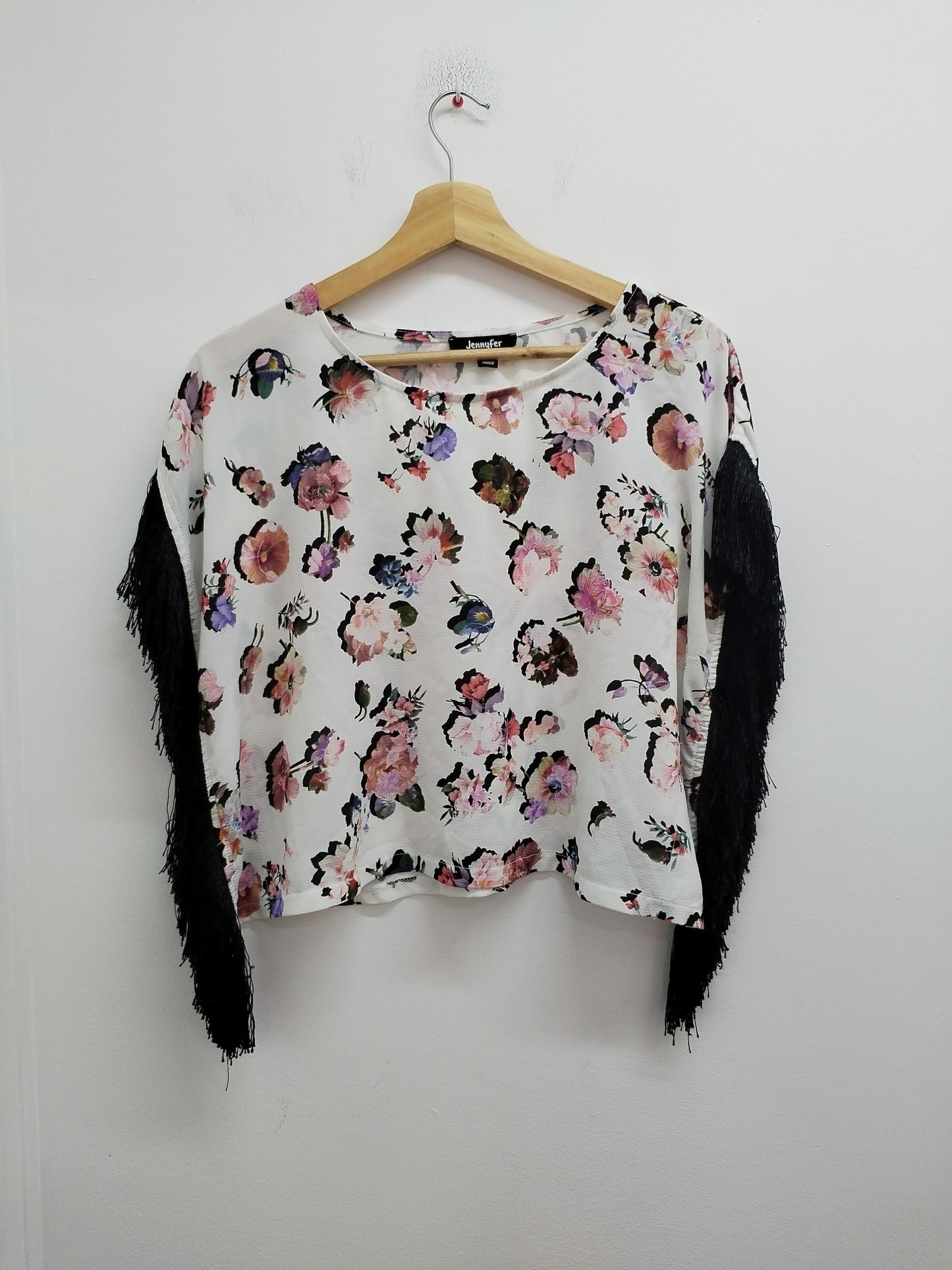 Tunique sans manche Jennyfer blanche fleurie avec franges Taille S