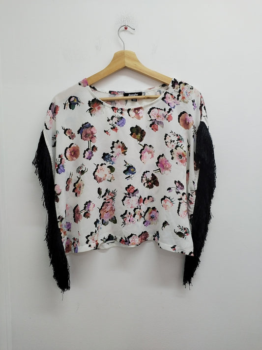 Tunique sans manche Jennyfer blanche fleurie avec franges Taille S