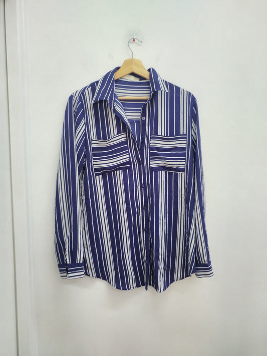 Chemise fluide CC Fashion rayée marine et blanc Taille L