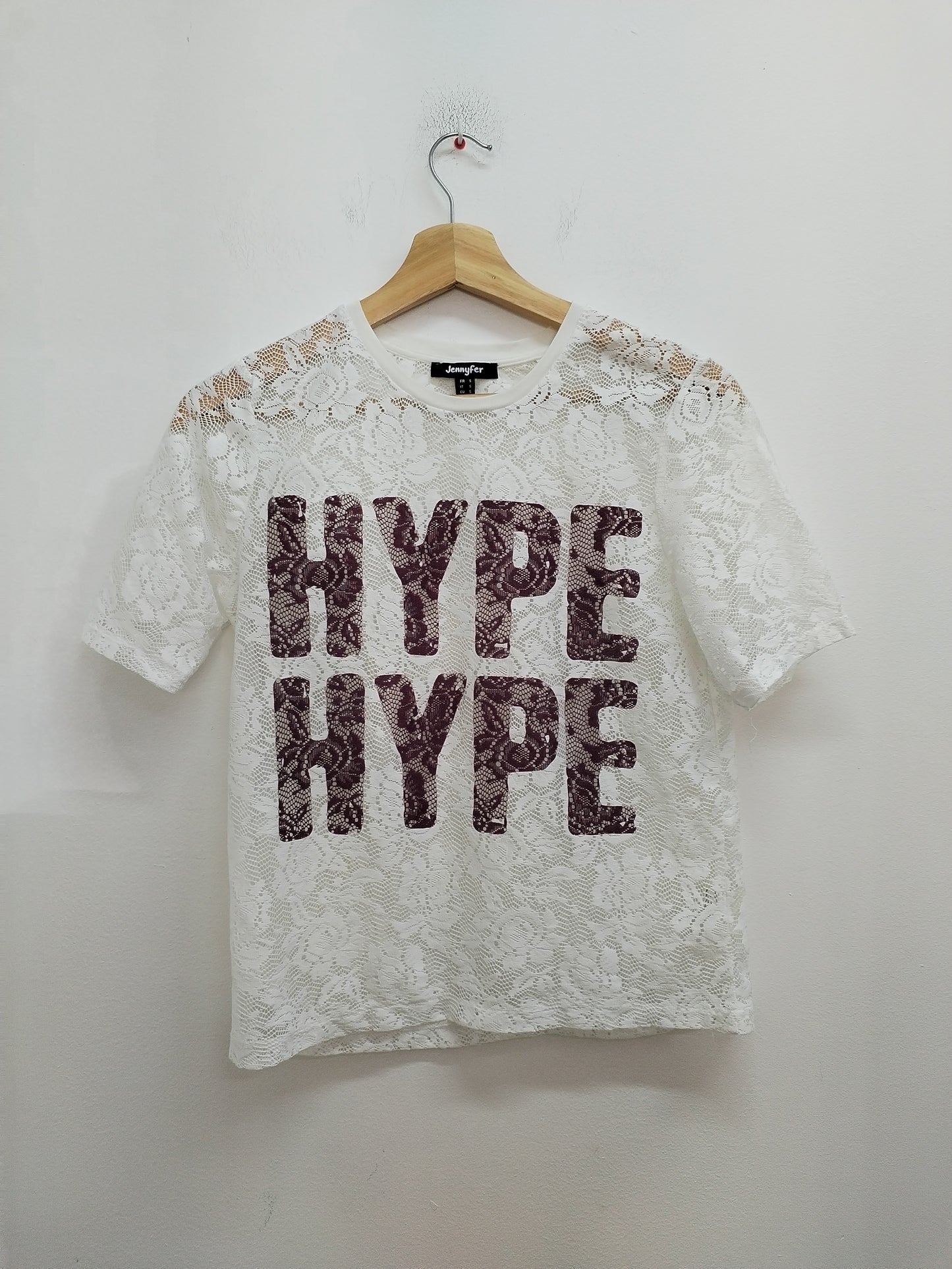 T-shirt Jennyfer blanc en dentelle avec impression Taille S