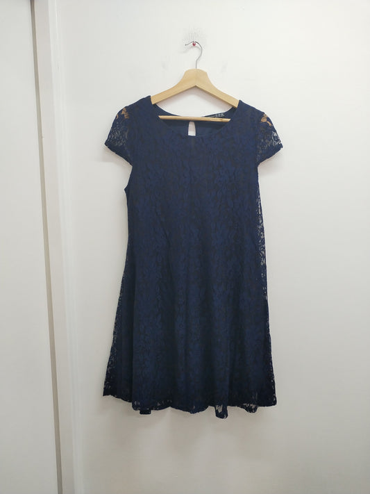 Robe manches courtes Atmosphère en dentelle bleue marine Taille 38
