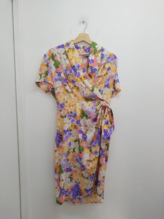 Robe manches courtes Franck et Fils corail fleurie Taille M