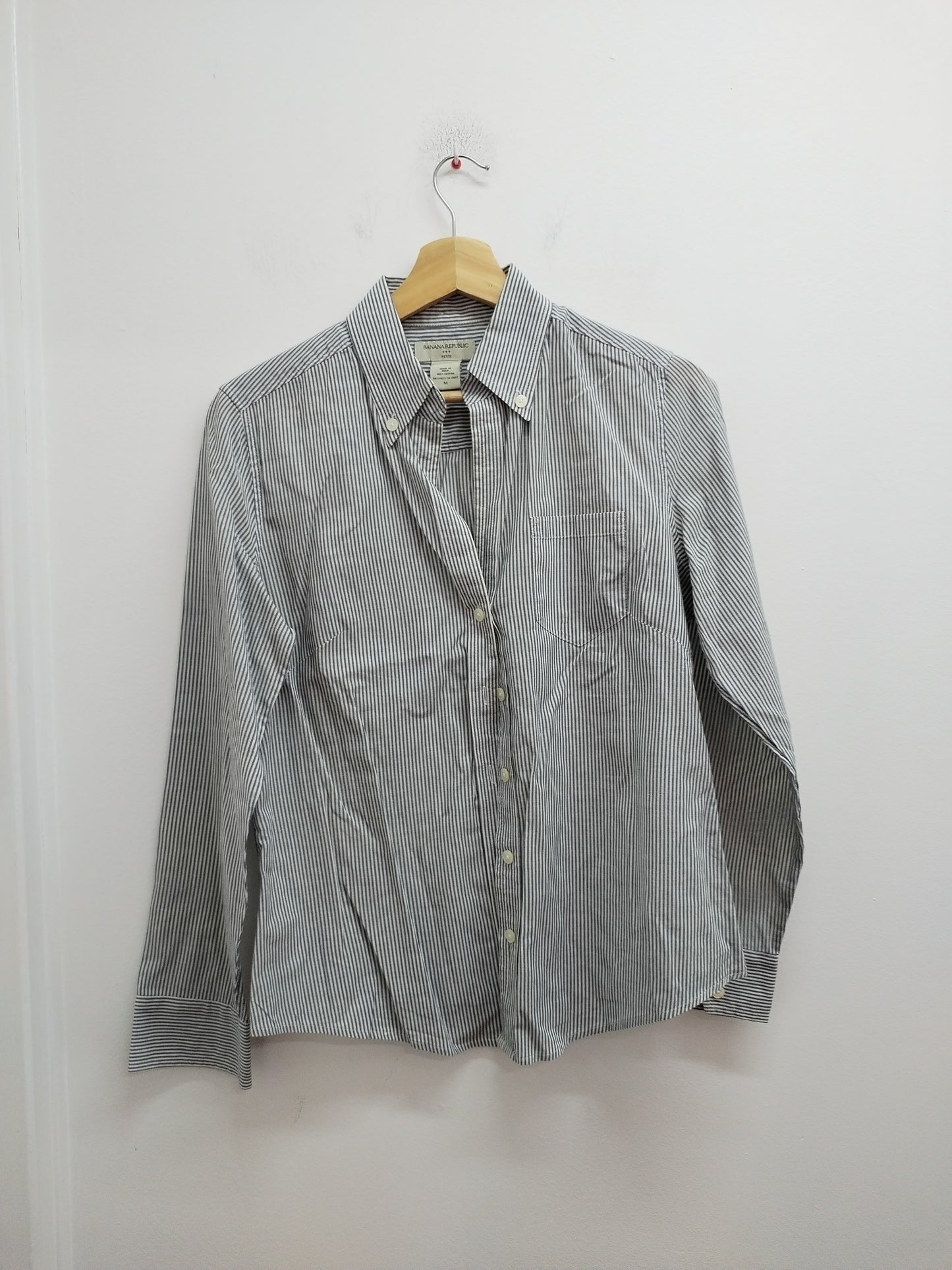 Chemise manches longues Banana Republic rayée blanche et grise Taille M