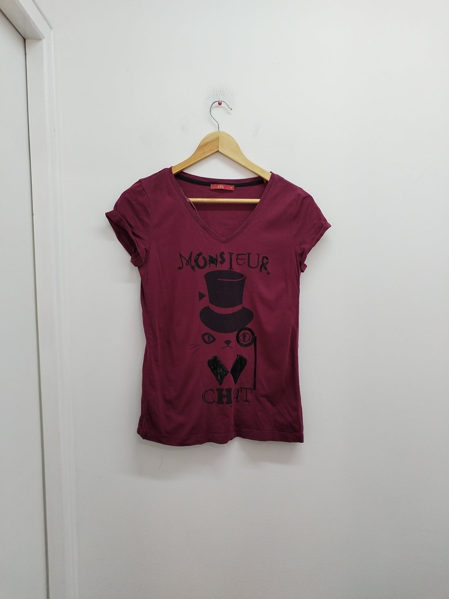 T-shirt Esprit bordeaux avec impression et strass Taille M