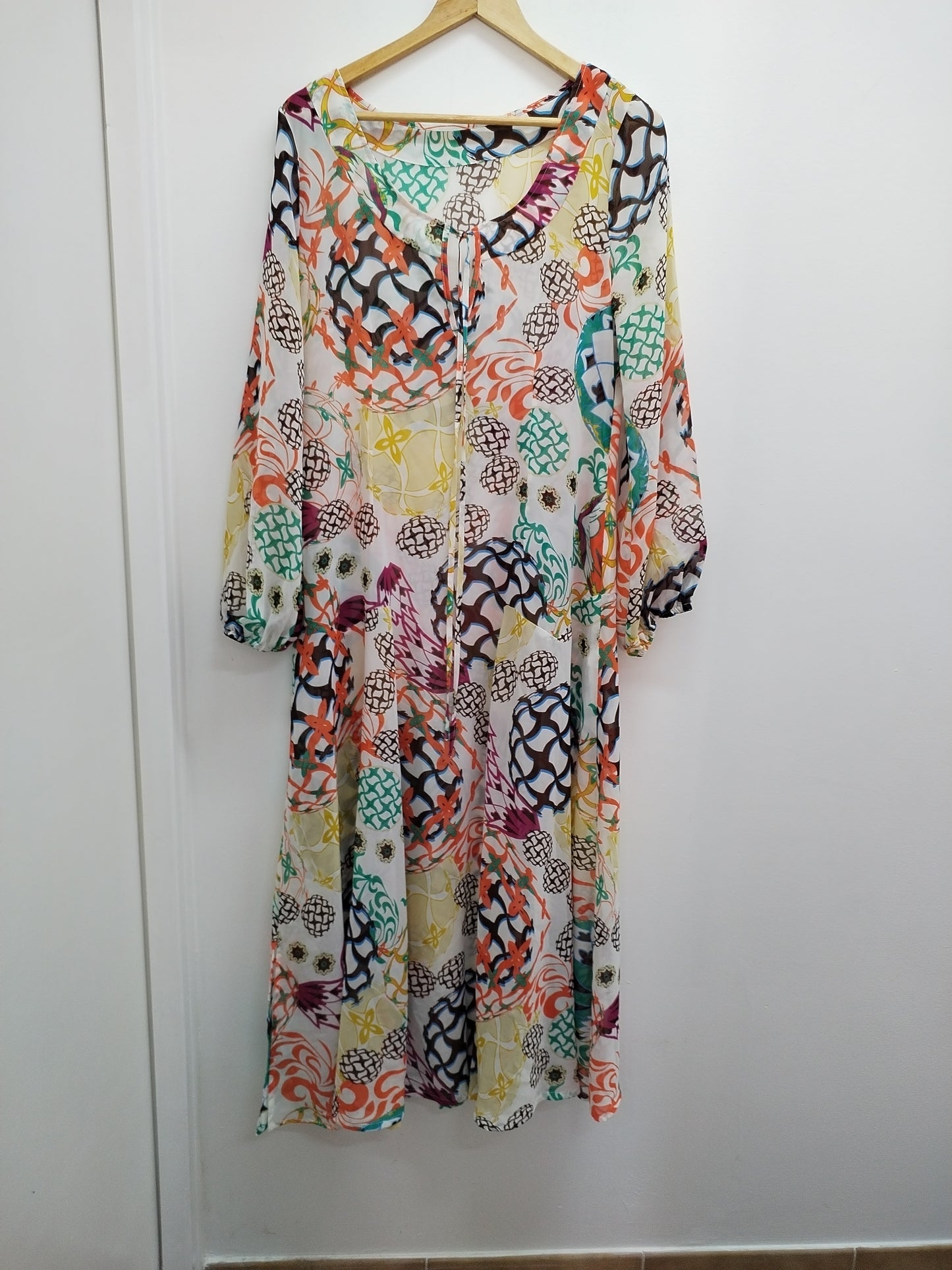 Robe longue manches longues transparente imprimée Taille M