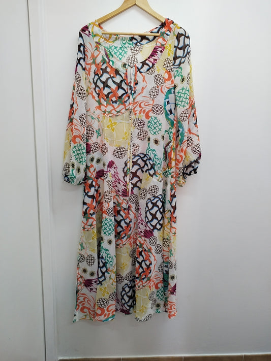 Robe longue manches longues transparente imprimée Taille M