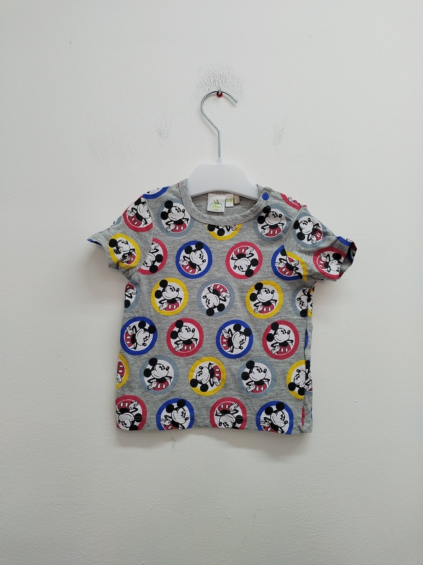 T-shirt Disney Baby gris avec impression "Mickey" Taille 12 Mois
