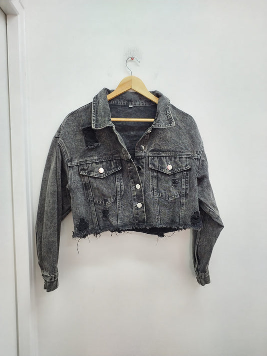 Veste courte en jeans noire délavée Taille S