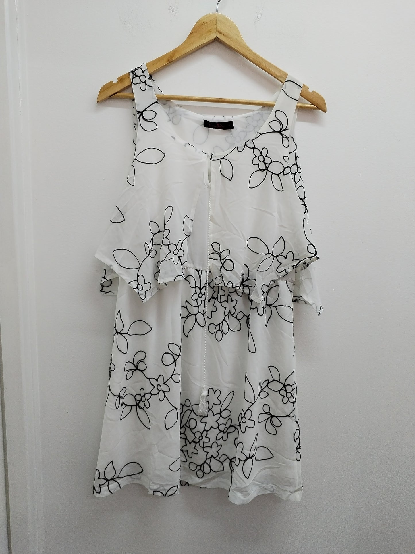 Robe sans manches Camillia blanche avec fleurs noires Taille L