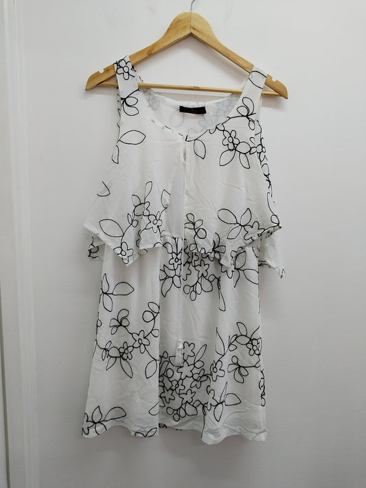 Robe sans manches Camillia blanche avec fleurs noires Taille L