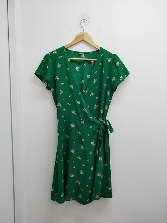 Robe cache-coeur manches courtes Zeeman verte fleurie Taille 38